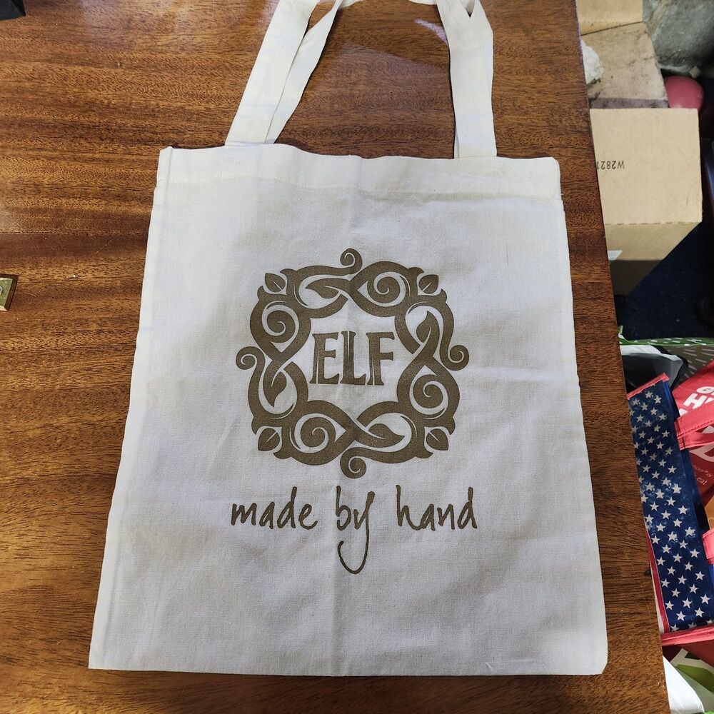 ELF "Made by Hand" Reusable Canvas Tote Bag Eco-Friendly Shopping School Beach